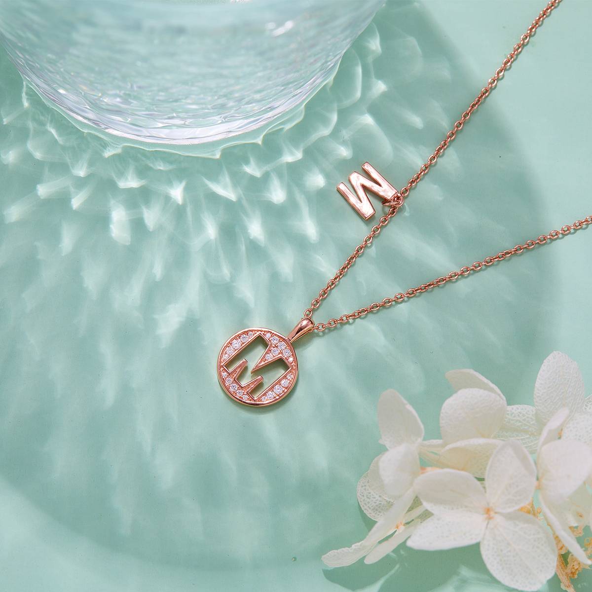 M pendant S925 silver plated rose gold Moissanite light luxury letter necklace
